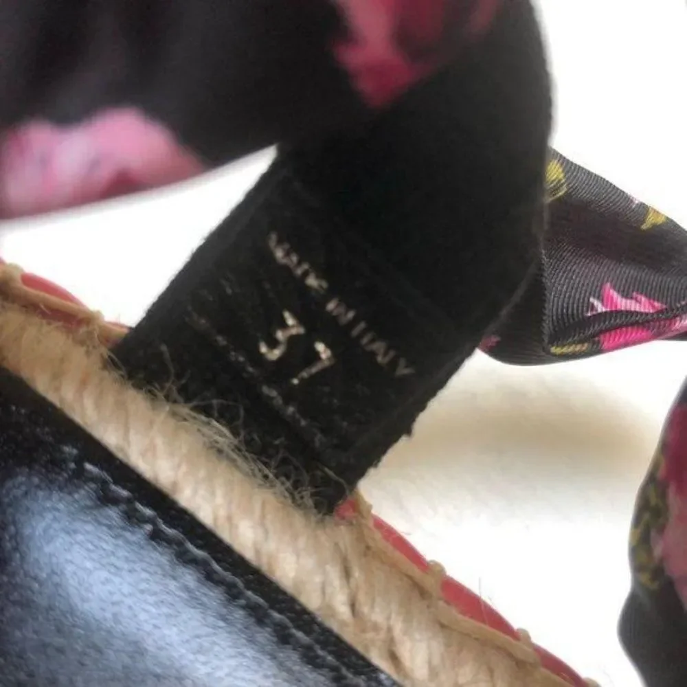 Prada Rose-Print Wraparound Platform Espadrille Sandals EU 37